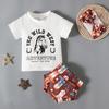 Летняя футболка с принтом животных для малышей + шорты + повязка на голову, комплект из 3 предметов, одежда для детей 0–3 лет