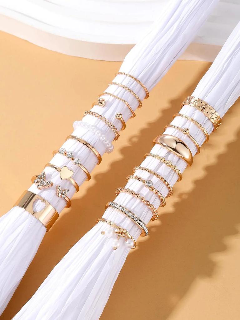 23 Pcs Vintage Heart Butterfly Rings Set For Women Fashion Silver Color Geometric Hollow Finger Ring Wedding Party Jewelry