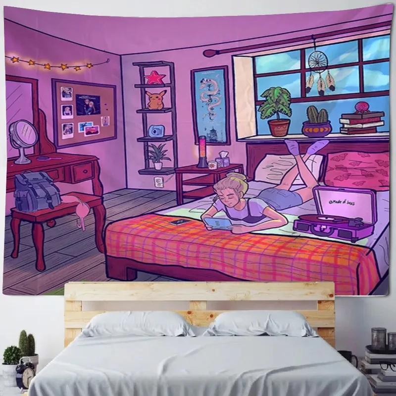 Украшение стены дома Гобелен Аниме Милая девушка Фон Офис Гостиная Гобелен