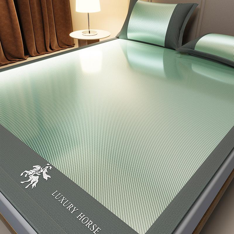 Machine Washable 3-Piece Ice Silk Cooling Mat Set with 2 Pillowcases, Breathable Summer Bed Sheet for Home Dorm, Soft Fitted Sheet