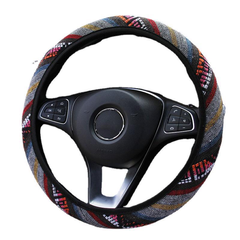 Ethnic-Style Car Steering Wheel Cover Linen Without Inner Ring Elastic Band Steering Wheel Cover 38cm Leather Car Cover Supplies