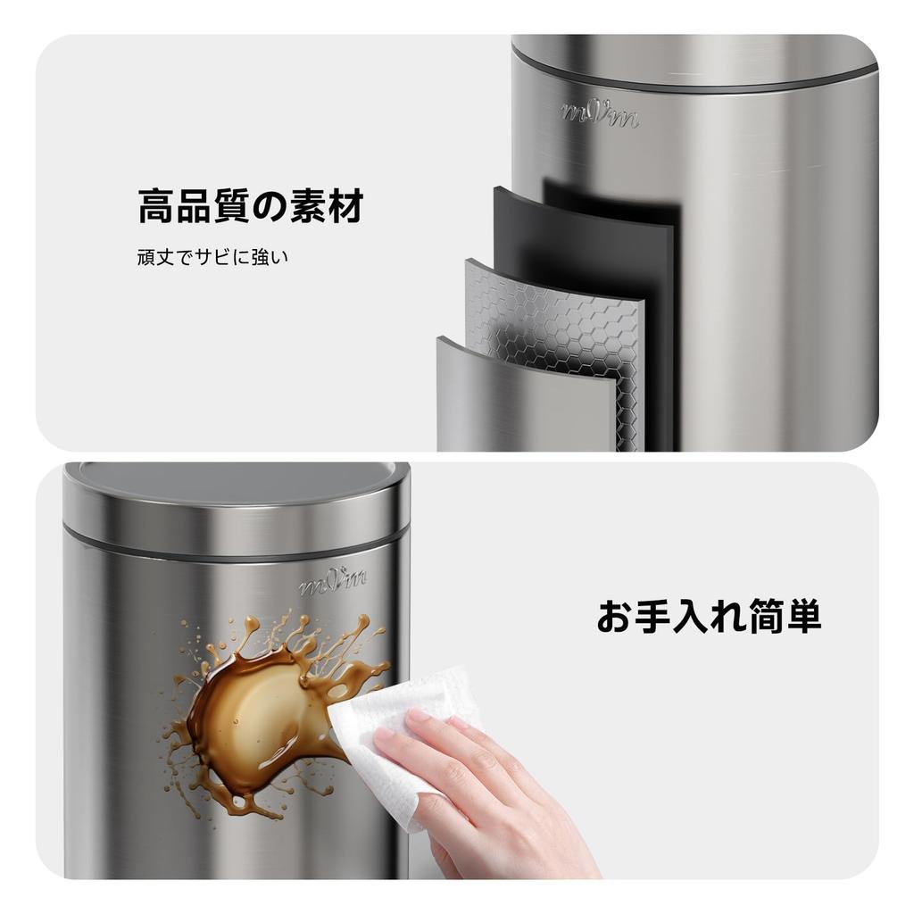 MVm Набор мусорных ведер 12 л и 3 л со стильным нержавеющим скрытым мешком для гостиной и офисов, 2, Вместимость, Крышки, Сталь, Бесшумный, С педальным управлением, Дизайн,