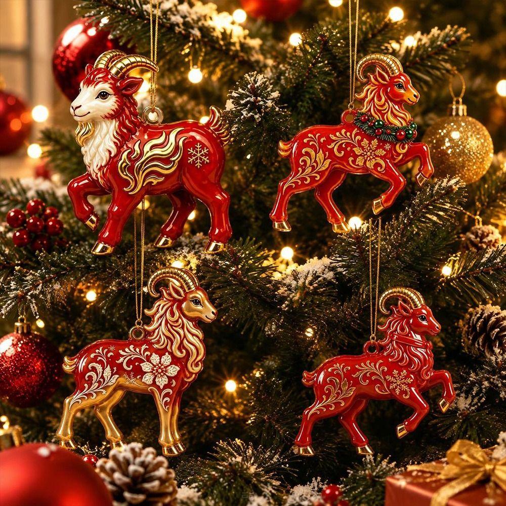 Shining Goat Pendant Acrylic Christmas Tree Ornament Gifts Animal Hanging Decoration Bag Charms