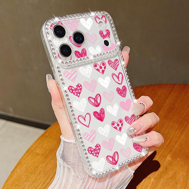 Розовое Сердце Глаз Узор Алмазный Чехол Для iPhone 17 Pro Max Funda iPhone 16 Pro Max 15 14 13 11 Прозрачный ТПУ Силиконовый Мягкий Чехол
