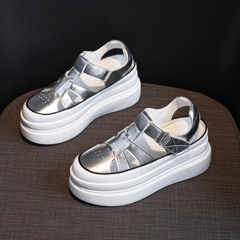 Новая ретро женская обувь на толстой подошве с полыми носками и универсальная обувь, увеличивающая рост