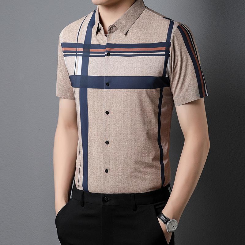 Летняя новая мужская рубашка с короткими рукавами для среднего возраста, для отдыха, для бизнеса, модная клетчатая тонкая кардиганная рубашка