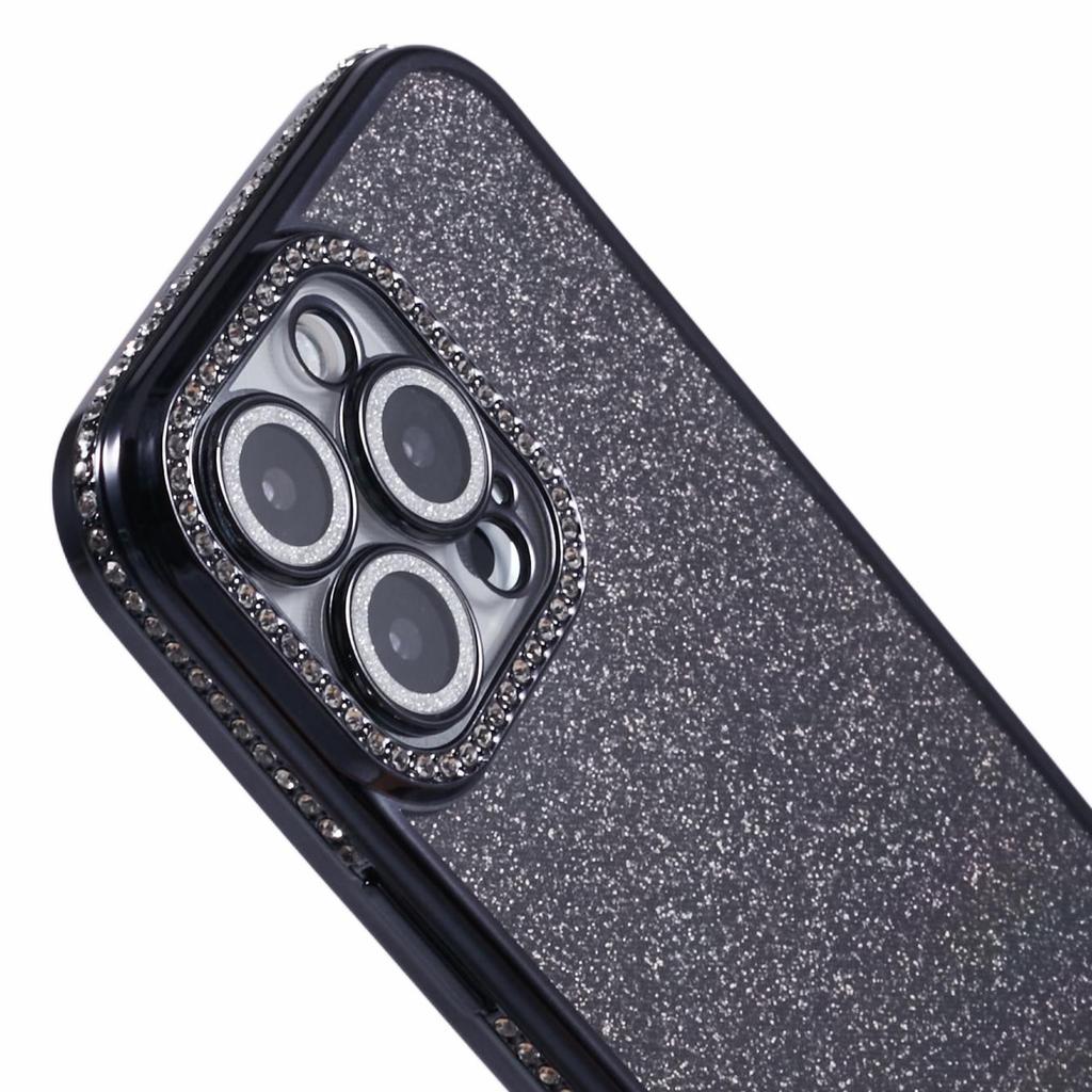 Чехол для iPhone 16 Pro Max Защита объектива камеры Прозрачная задняя крышка телефона Декор стразами с блестящей бумагой