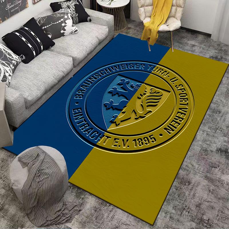 Blue and Yellow Lion Emblem Carpet suitable as a non-slip mat for the living room or bedroom sofa