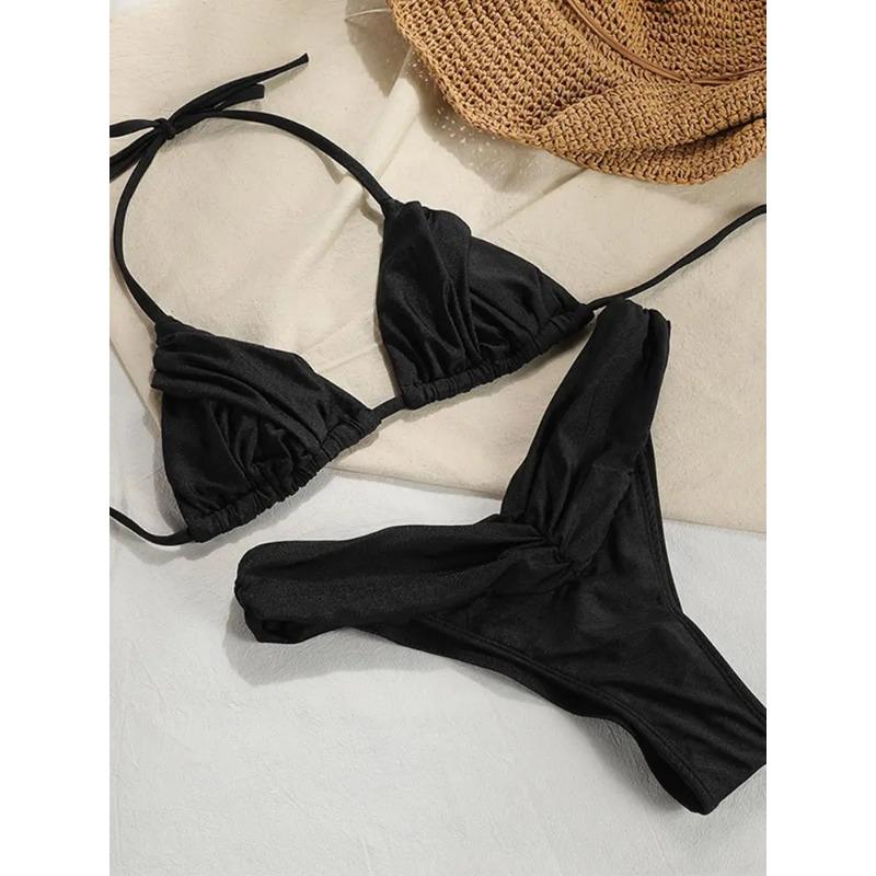 Плиссированный бразильский комплект бикини, сексуальные микробикини, женский купальник 2023 года, женский купальник-треугольник, пляжная одежда, купальный костюм