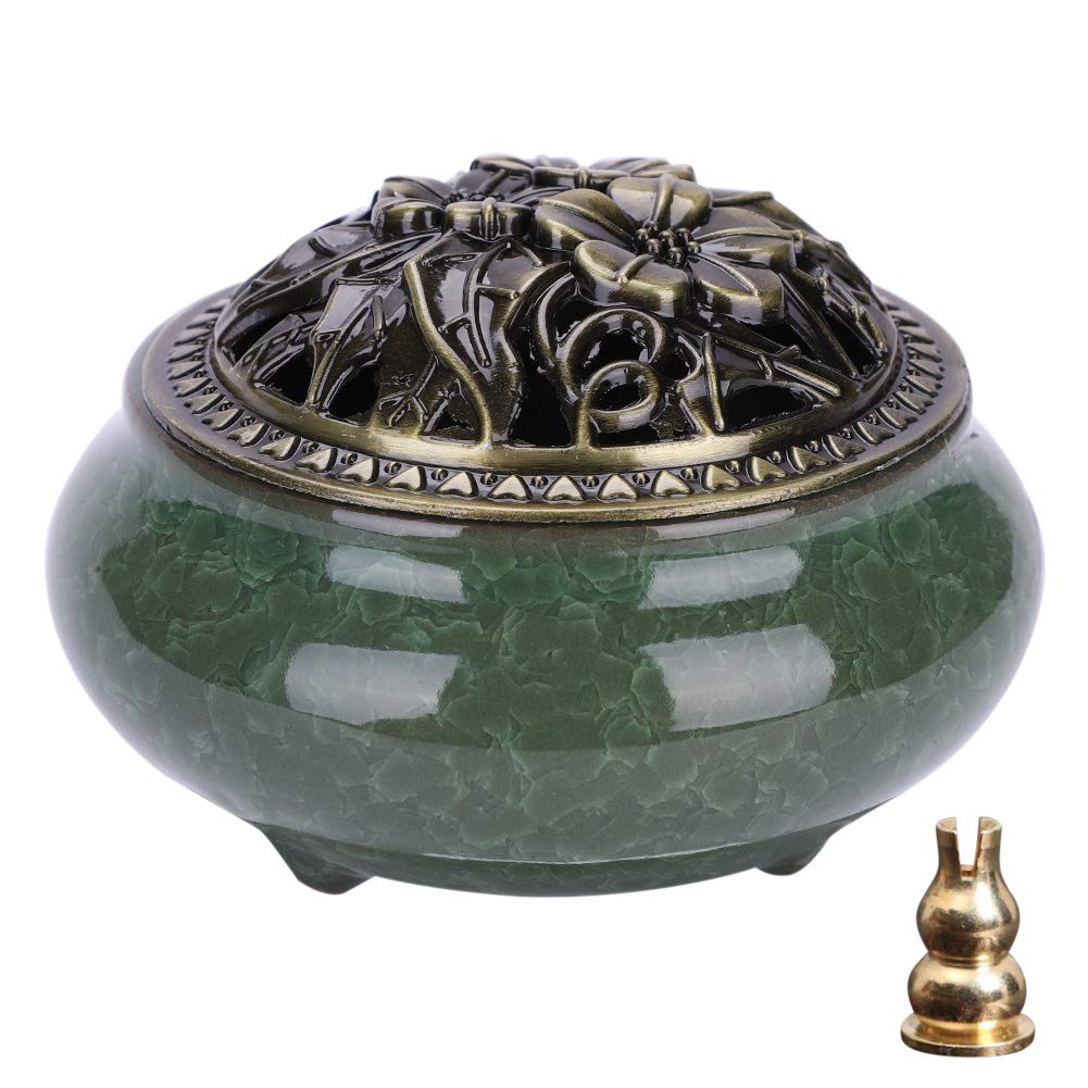 Mini Round Incense Burner with Lid, 10cm Outer Diameter, Includes Flame-Retardant Cotton and Incense Holder, Easy to Clean, Desktop Incense Burner