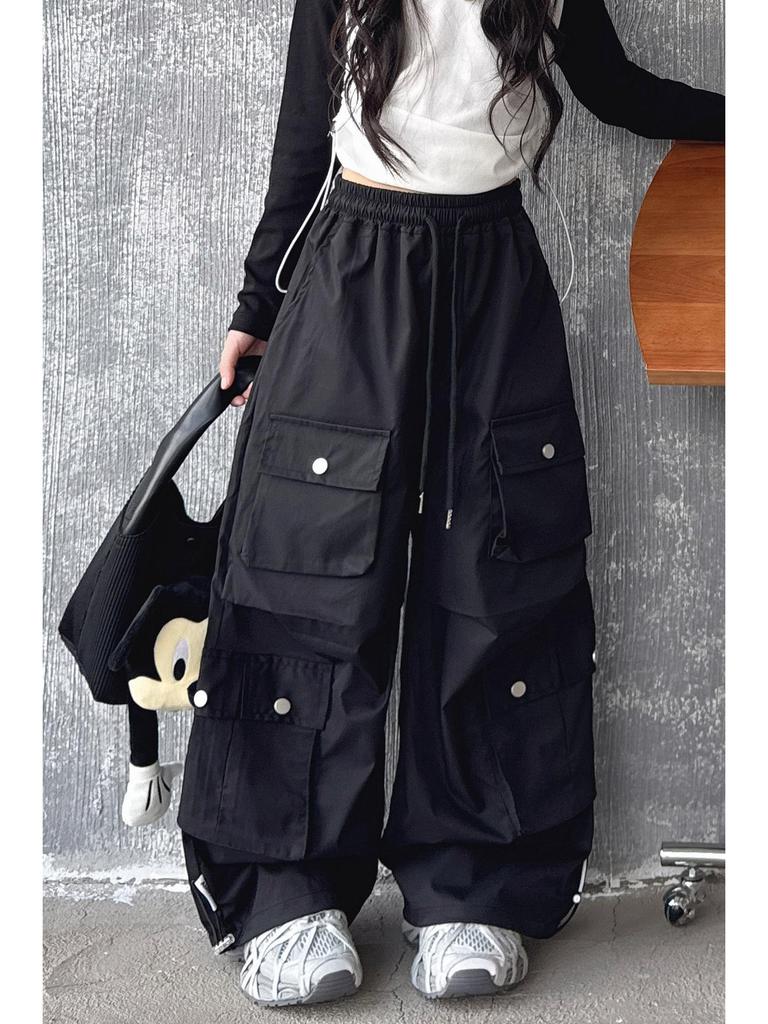 Новые брюки карго с широкими штанинами для девочек 2025 года: Стильная осенняя уличная одежда для подростков