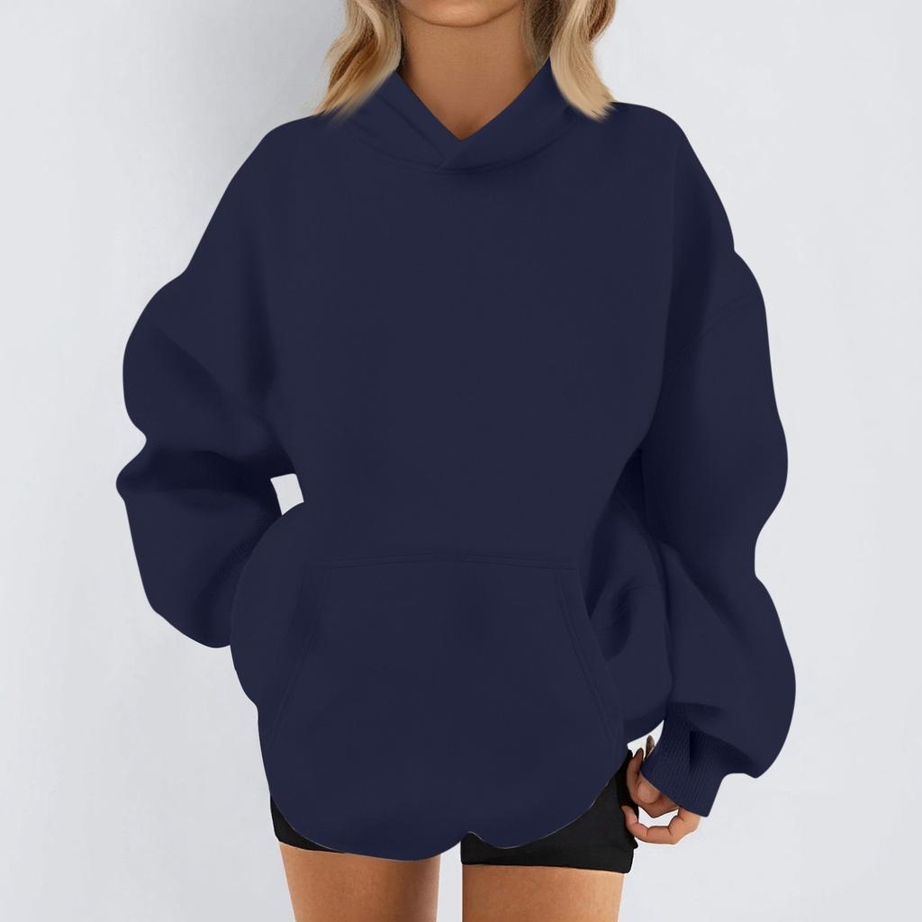 Women's Fashion Casual Long Sleeve Solid Color Hooded Sweatshirt Tops