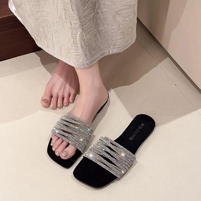 Туфли с открытым носком на низком каблуке, сексуальные женские тапочки и женские сандалии, шлепанцы со стразами, новый стиль, маленький размер, уникальные, водонепроницаемые, Корея