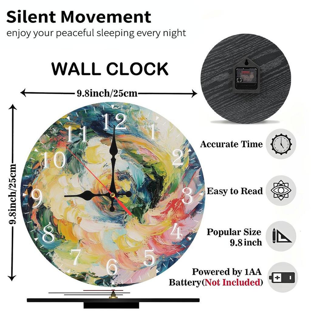 Silent Non-Ticking 25cm Round Wood Wall Clock for Bedroom and Library