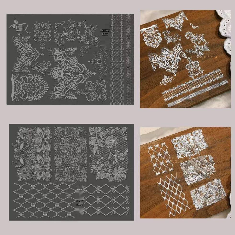 Силиконовая форма для нейл-арта с тиснением «Кружево и Цветы», высокая прозрачность