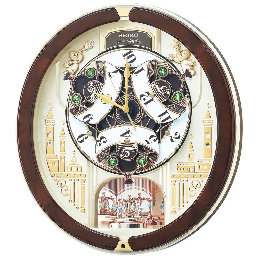 Часы Seiko Настенные часы Часы Karakuri Радиочасы Аналоговые часы Karakuri Тройной выбор мелодии Вращающееся украшение Рождественская песня Другие Коричневый мрамор