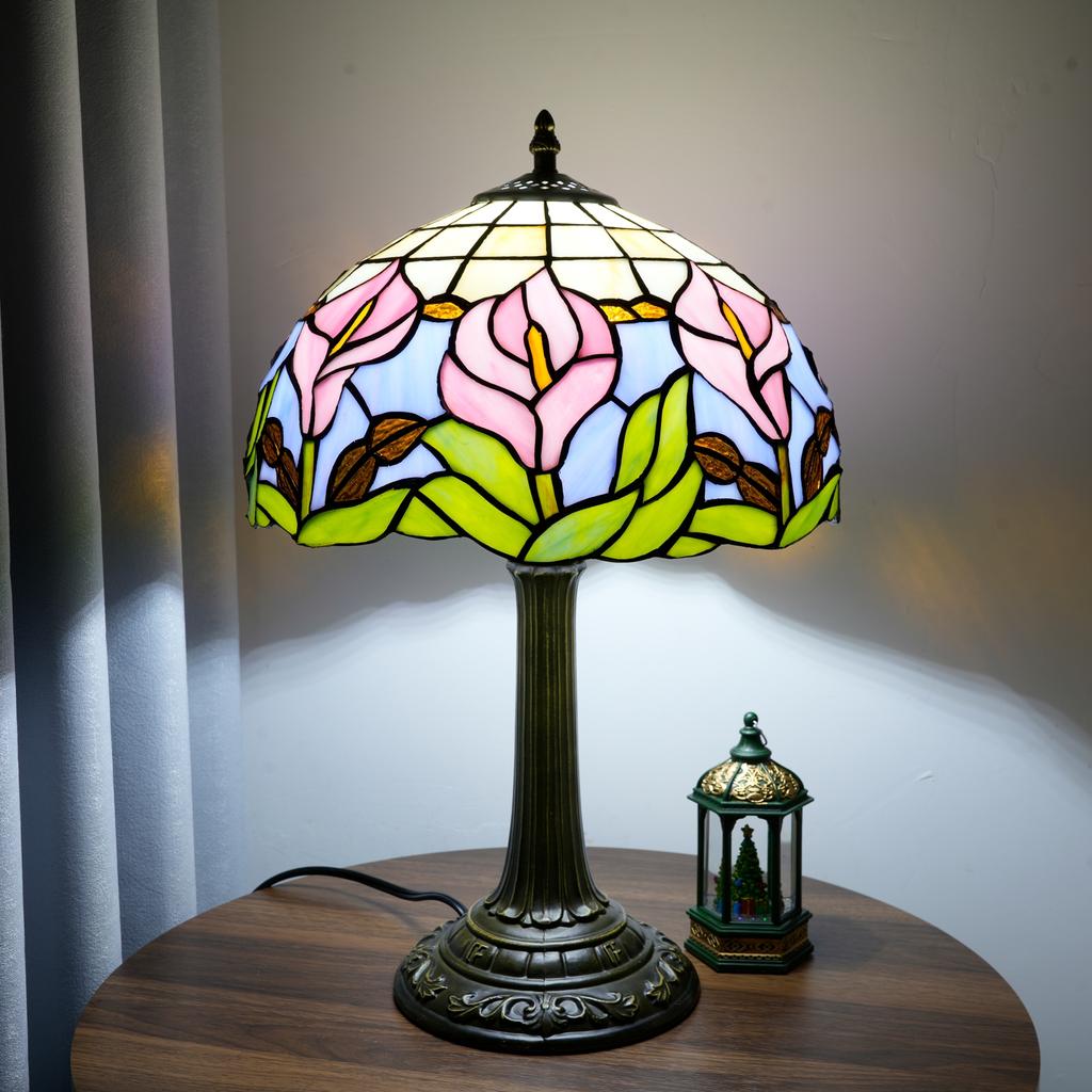 Современная настольная лампа в виде цветка каллы, настольная лампа из витражного стекла, ручная работа, для стола, прикроватной тумбочки, ночник, антикварный ремесленный художественный подарок