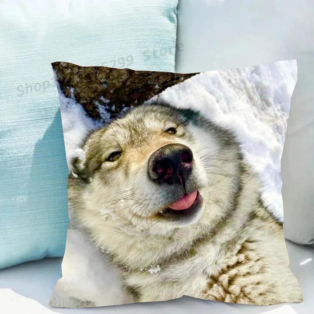 pc Majestic Wolf Print Pillowcase Set Polyester NonEmbroidery Cushion Covers for Sofa Bed Man Cave Home Decor