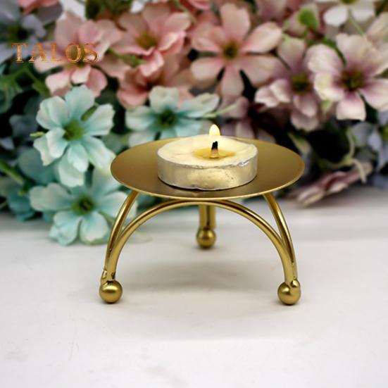 TDStore Нескользящий металлический подсвечник круглой формы с геометрическим рисунком, золотой подсвечник для украшения дома