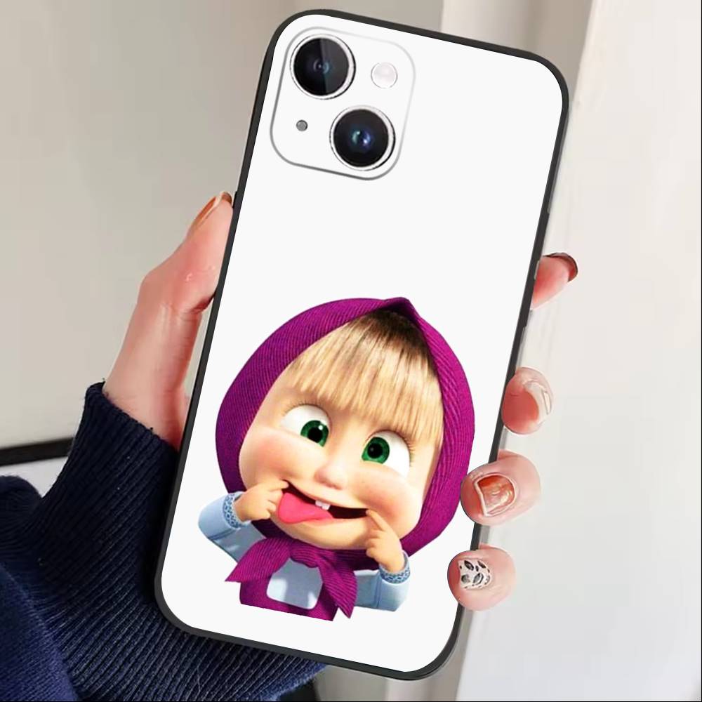 Милый Чехол для Телефона Маша и Медведи Для iPhone 17 16 15 14 13 12 Max Plus Силиконовый Черный Чехол