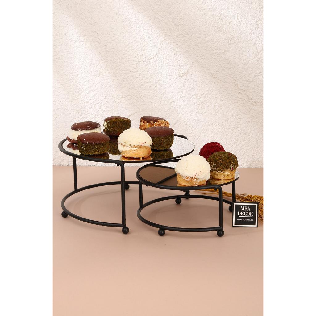 Круглый двойной золотой черный кофейный боковой презентационный подарочный органайзер для лакомств МДФ деревянный 26