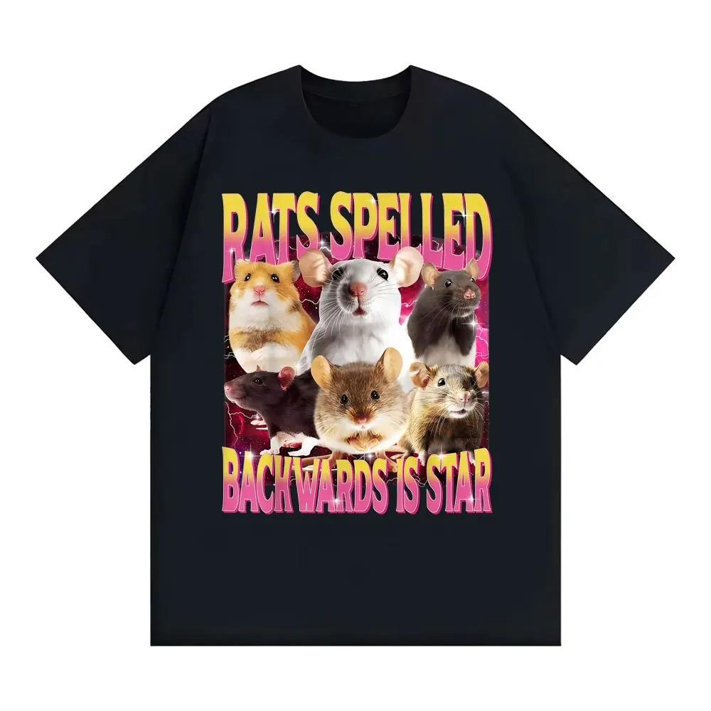 Rats Spelled Backwards Is Star Funny Rat Meme Print T Shirts Retro Humor Short Sleeve Tshirts Tops Fashion Clothing
