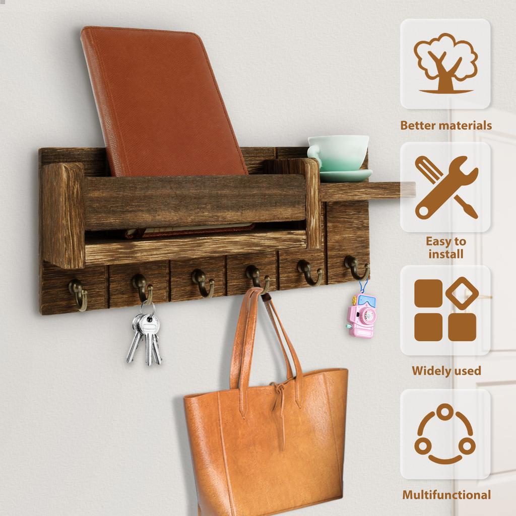 Mail Organizer for Wall Mount Mail Organizer for Wall Mount Key Holder with Shelf Includes Letter Holder and Hooks for Hallway