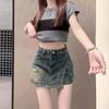 Women's High Waist Retro Denim A-line Skirt - Irregular Slim Fit, Trendy Summer Style