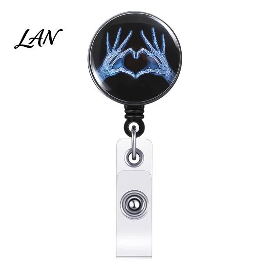 ID Card Holder Radiology Badge Reel, Retractable Skeleton with Clip, Chest Medical Student Skull Bones Patterns Name for Nurse Doctor Cards Clip