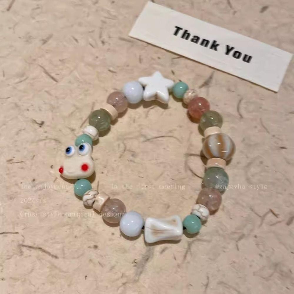 Браслет из смолы ручной работы с лягушкой, в корейском стиле, милый браслет из бусин, керамический браслет с рыбкой, украшение