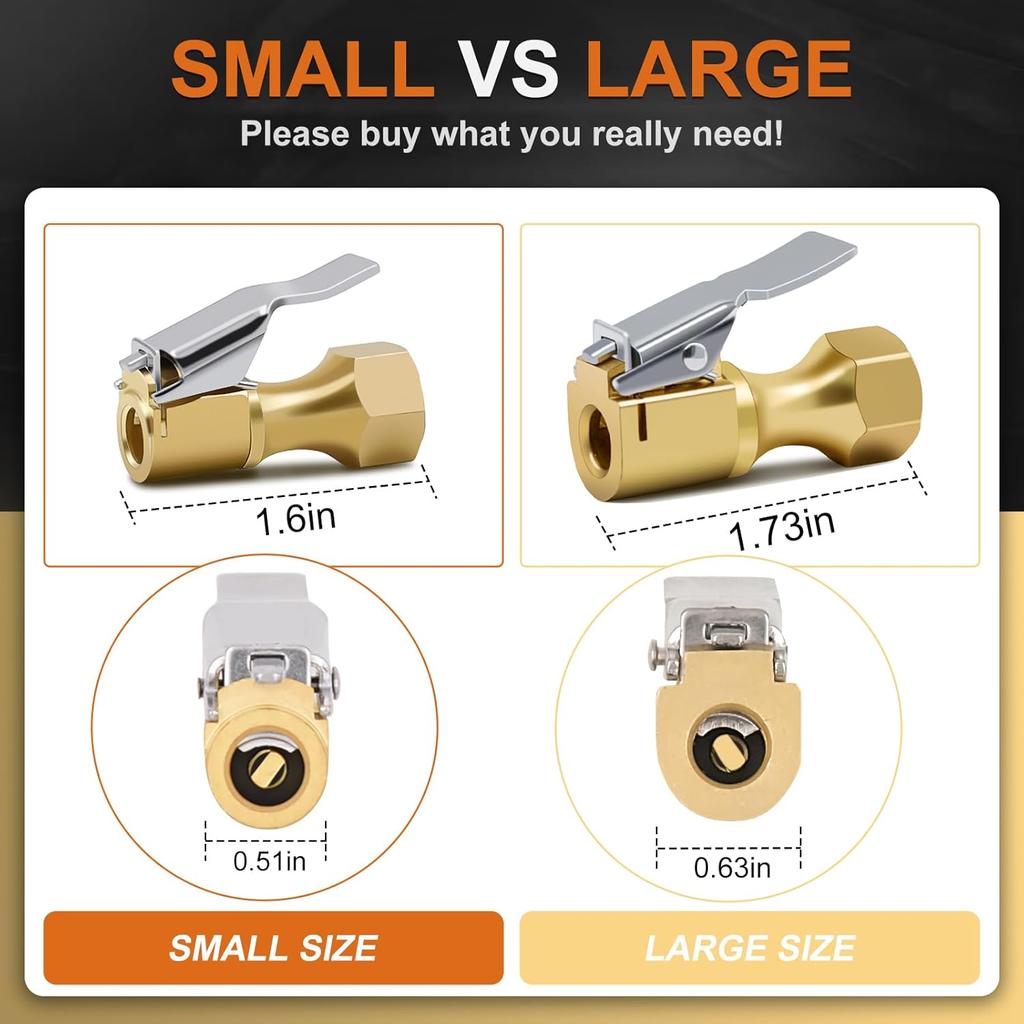 SAFELIFE Brass Air Chuck Closed Flow Tire Chuck Heavy Duty Locking Tire Inflator Chuck with Clamp