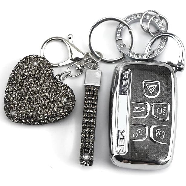 Key Fob Cover with Keychain Fit for Land Rover Car Key Holder Compatible with Range Rover Evoque Sport Velar Land Rover Discovery Jaguar F-Pace