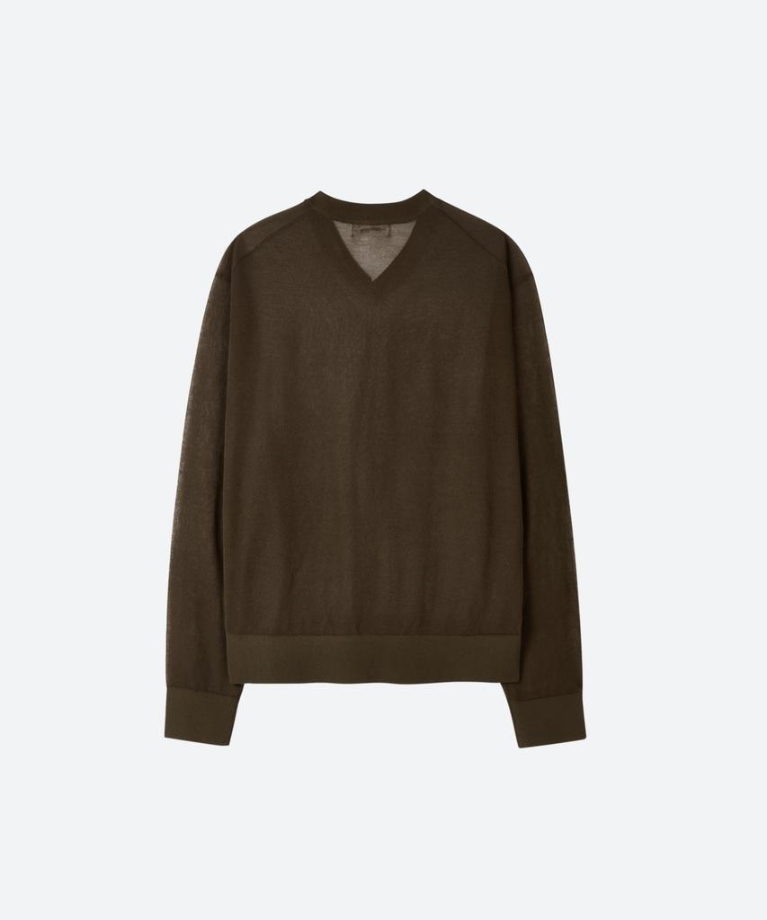 MOONSUN M.C Unisex, Logo Sheer V Neck Knit / Brown
