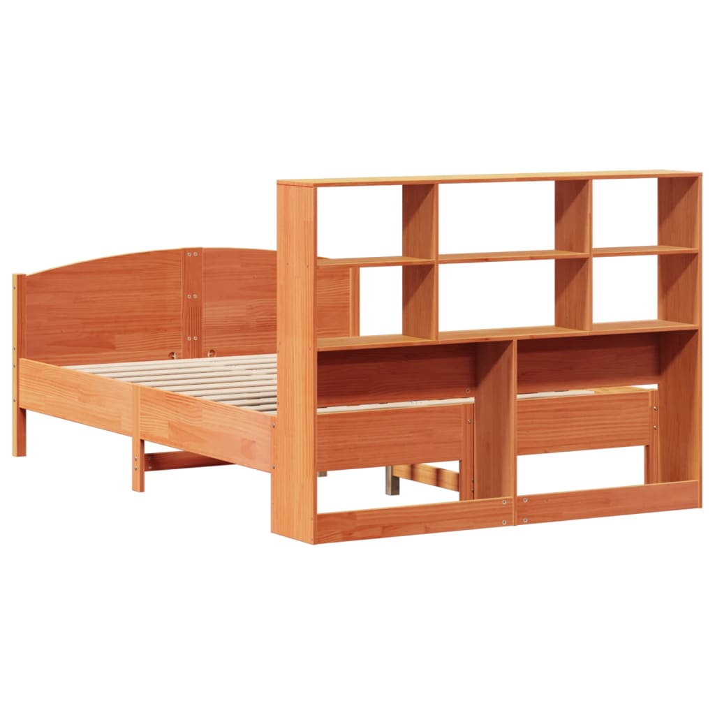 Solid Wood Bed with Shelf Without Mattress Wax Brown 150 x 200 cm