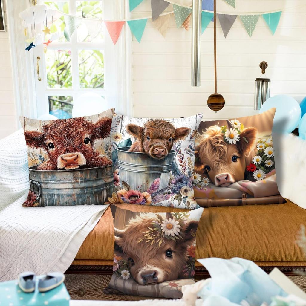 Cow Print Stuff 18x18 Pillow Cover, Throw Pillow Covers Set of 4, Cow Decorative Couch Pillows Protectors Cushion Case Pillowcases, Car Sofa Couch