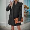 Women's Solid Color Ruffled Long Sleeve Loose Collar Dress