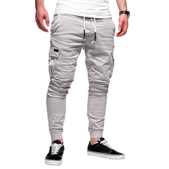 Men Thick Cargo Pants Drawstring Waist Warm Jogger Pants Autumn Winter