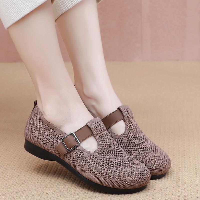 Летние дышащие сетчатые туфли на плоской подошве с круглым носком для женщин, нескользящая повседневная обувь для отдыха на открытом воздухе, женская мягкая портативная обувь для ходьбы