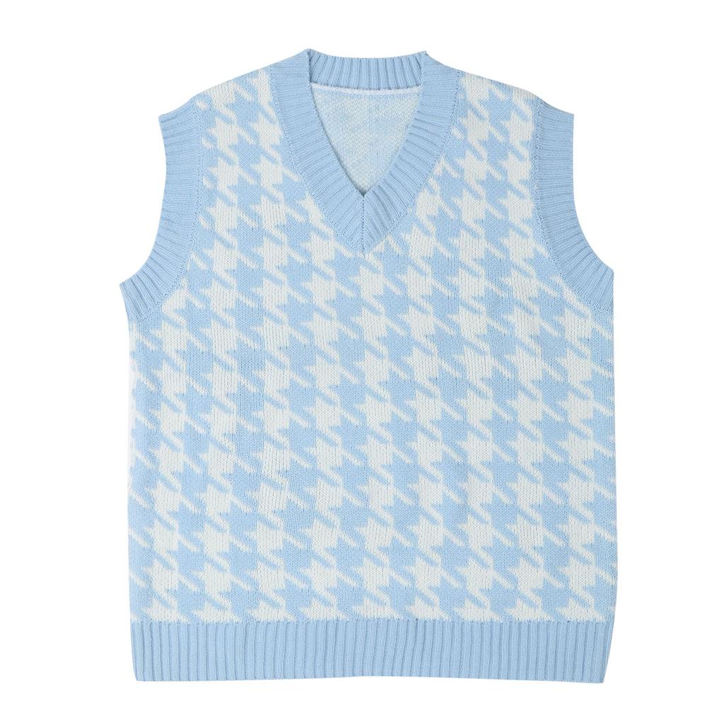 Women's Casual V-Neck Pullover Shirt Collision Color Sleeveless Sweater Vest