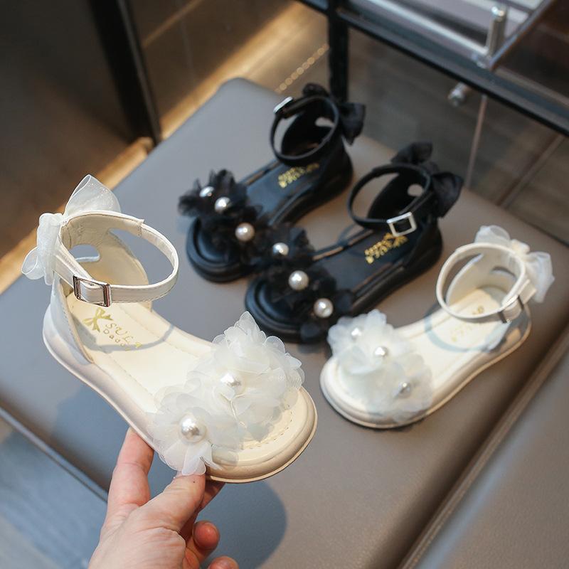 Сандалии для девочек в платье принцессы, шикарные детские летние сандалии с жемчугом, новые элегантные детские повседневные римские сандалии с цветочным принтом и высоким берцем