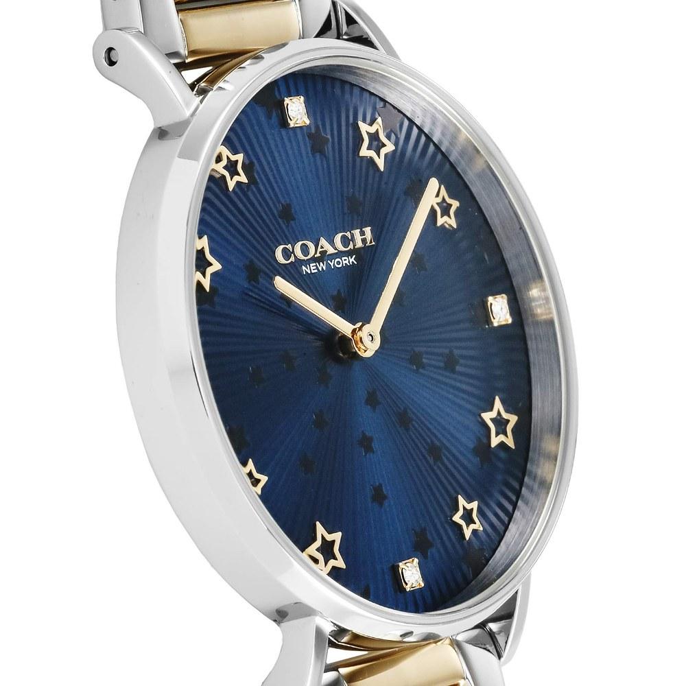 Женские кварцевые наручные часы Coach PERRY с синим циферблатом, 36 мм, нержавеющая сталь, золотистый цвет, артикул 14503523