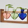 Plant Propagation Station Glass Vase with Wooden Frame Hydroponic Plant Terrarium Kit Love Bulb Vase for Indoor Plants Desktop Decor
