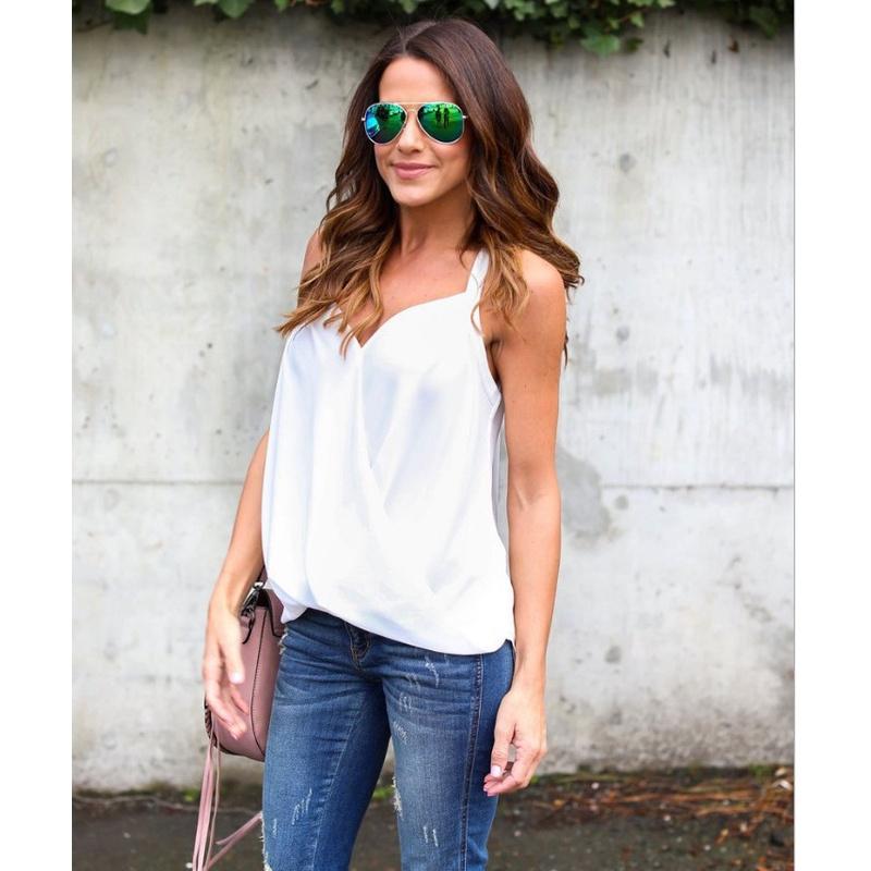 Size Summer Plus Women Blouse V Neck Sleeveless Sexy Tops Casual Shirt Blouse