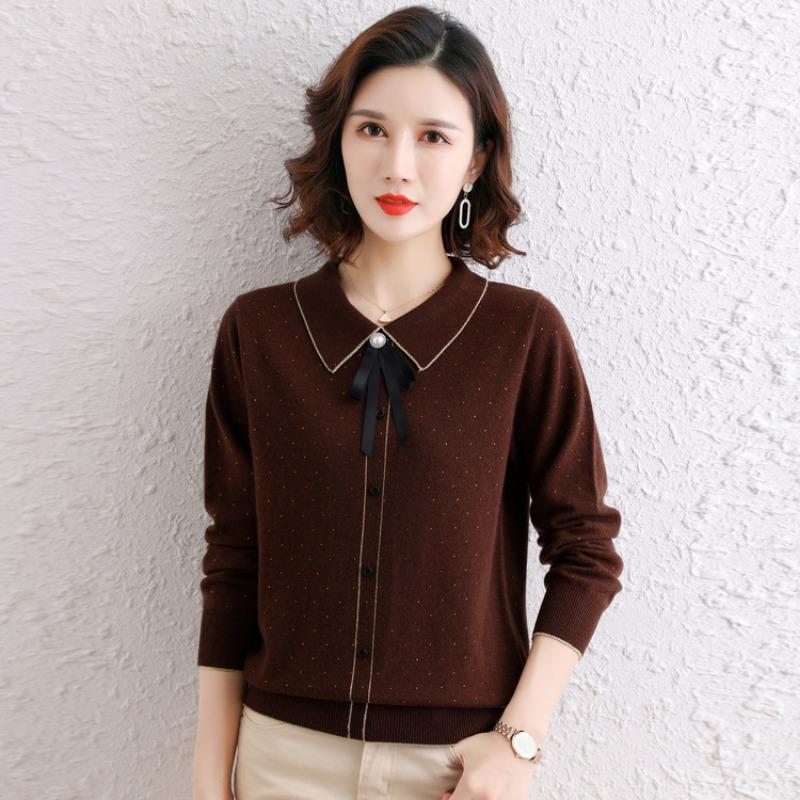 Middle-aged Spring and Autumn Shirt Temperament Mom Women's New Autumn Top Long Sleeve Bottom Shirt Knitted Shirt