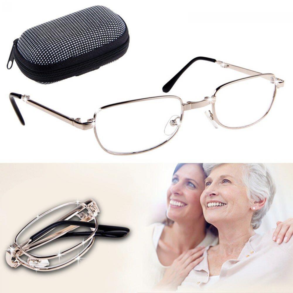 Портативные серебряные подвесные очки для чтения, оправа для очков с коробкой, очки для пресбиопии, складные аксессуары для очков