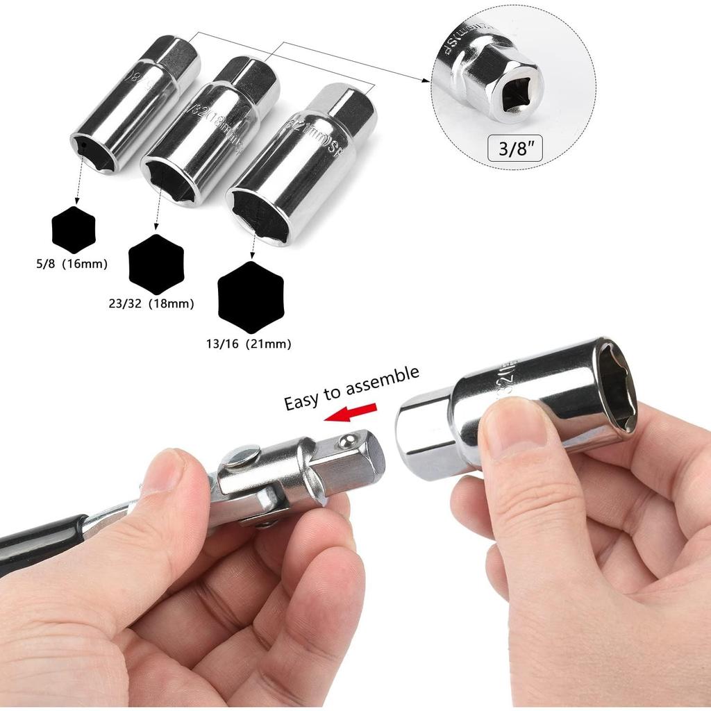 Ключ для свечей зажигания, набор ключей для свечей зажигания, 4 шт., 16 мм/18 мм/21 мм, свечи зажигания с Т-образной рукояткой, торцевой ключ для свечей зажигания