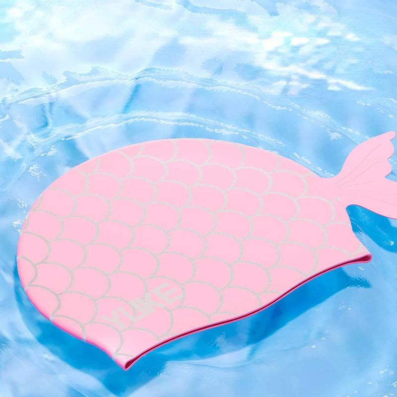 Детская шапочка для плавания в форме рыбы, силиконовая противоскользящая водонепроницаемая шапочка для плавания, аксессуары для бассейна, детское оборудование для плавания для мальчиков и девочек