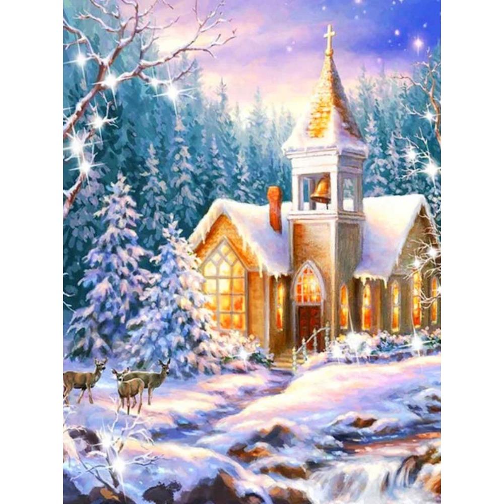 Алмазная живопись Art Full Drill Снежный дом Алмазная картина Ручная работа Снежный день Diy Алмазная мозаика Картина Украшение дома Рождественский подарок