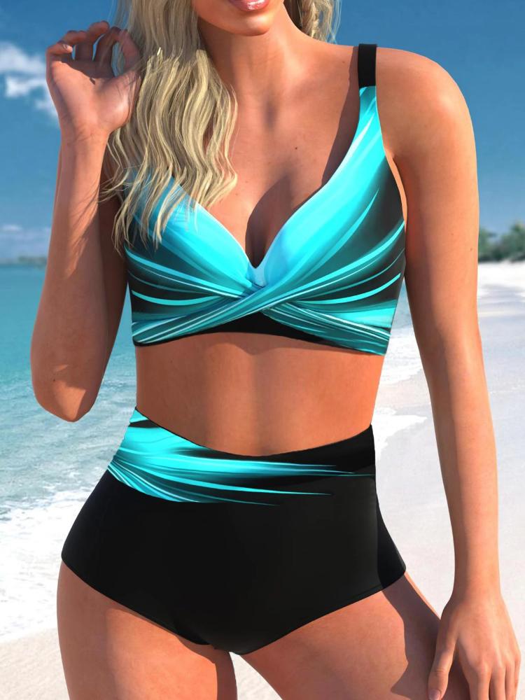 New Sexy Bikini Set Low Waist Swimwear Women's Push Up Swimwear Line Print Two Piece Beach Swimwear S-5XL