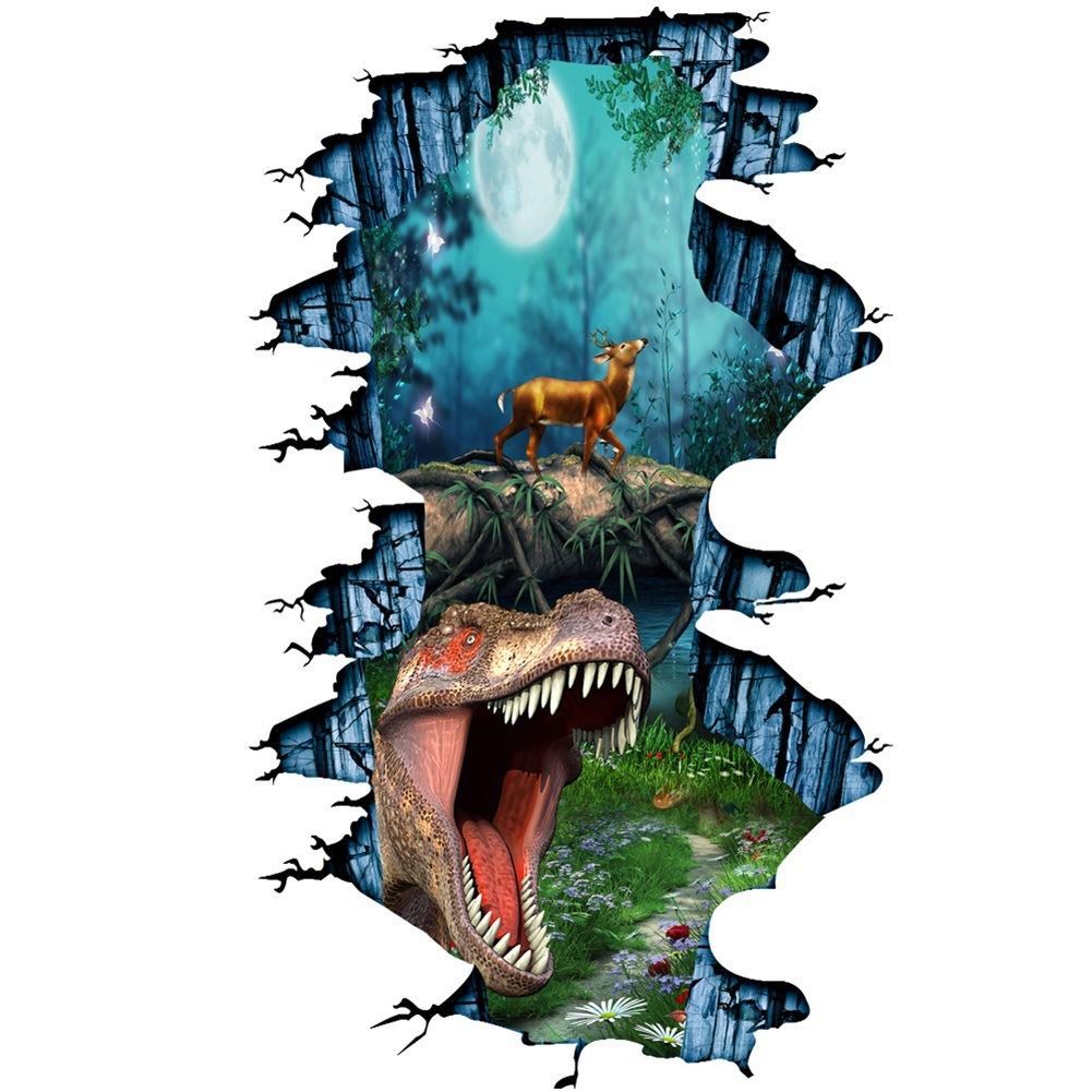 3D Наклейка на стену с изображением динозавра, украшение дома, гостиная, пейзаж, напольная плитка, фреска, наклейка для ванной, водонепроницаемые обои